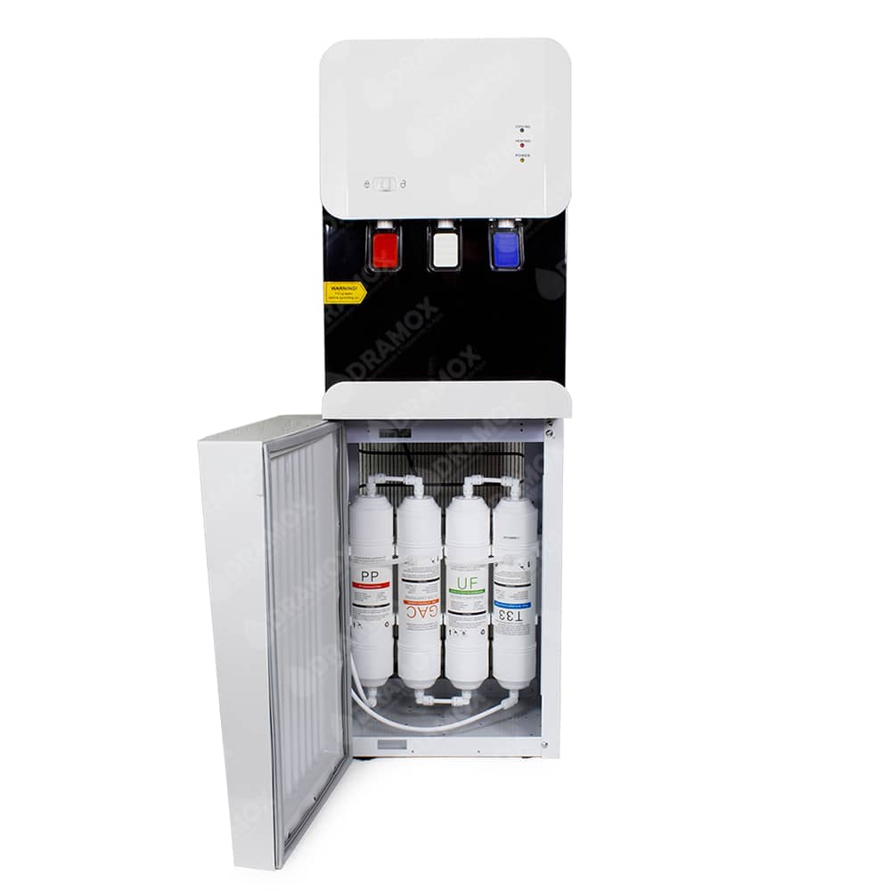 Dispensador de agua con 4 filtros color blanco con negro